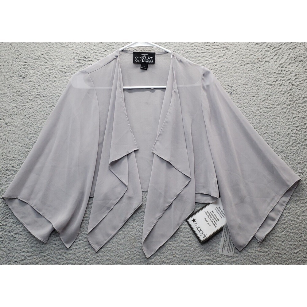 ALEX Evenings Kimono Top Women Small Gray Polyester Lightweight Drape Open Front